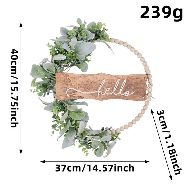 Autumn Artificial Wooden Bead Wreath Door Hanger Farmhouse Welcome Sign Rattan Ring Wall Decor
