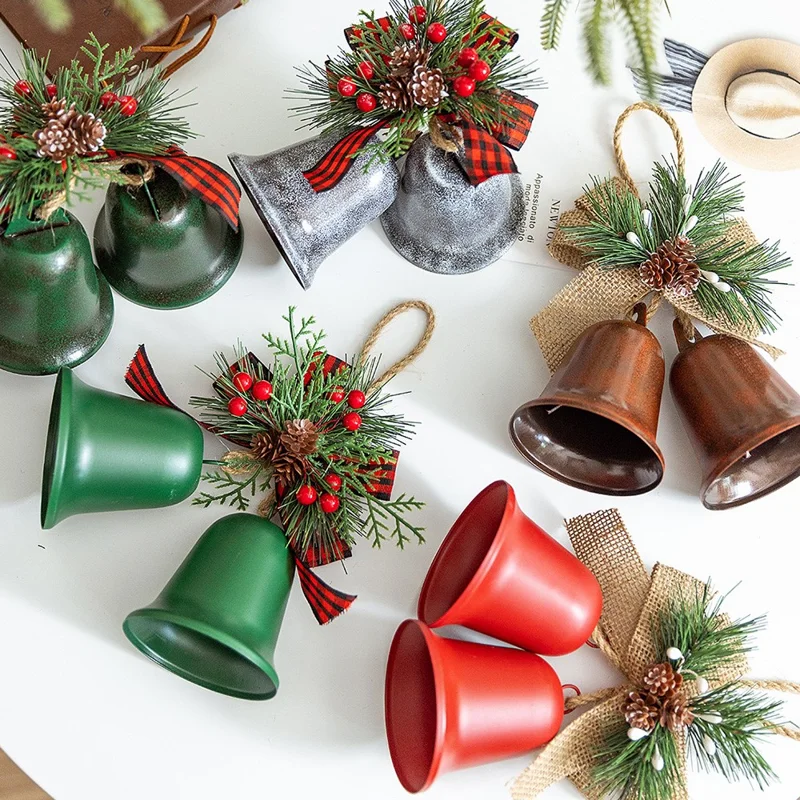 Weihnachtsbaumschmuck Vintage Doppelglocke mit Schleife Dekoration Kunsthandwerkliche Metallverzierung Weihnachtlicher Hängeschmuck - Silbergrau