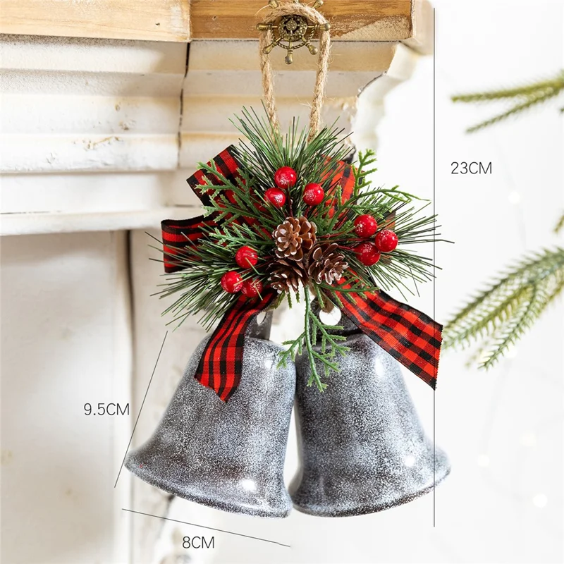 Weihnachtsbaumschmuck Vintage Doppelglocke mit Schleife Dekoration Kunsthandwerkliche Metallverzierung Weihnachtlicher Hängeschmuck - Silbergrau