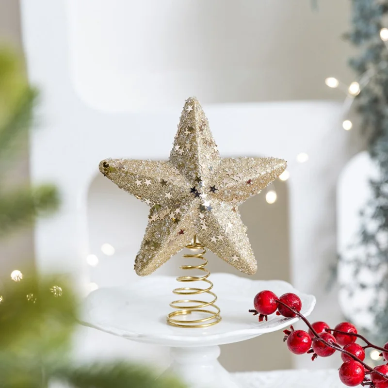 Ponteira de Árvore de Natal Estrela de Espuma Ornamento de Decoração Festiva para Casa, Tamanho Pequeno - Champanhe