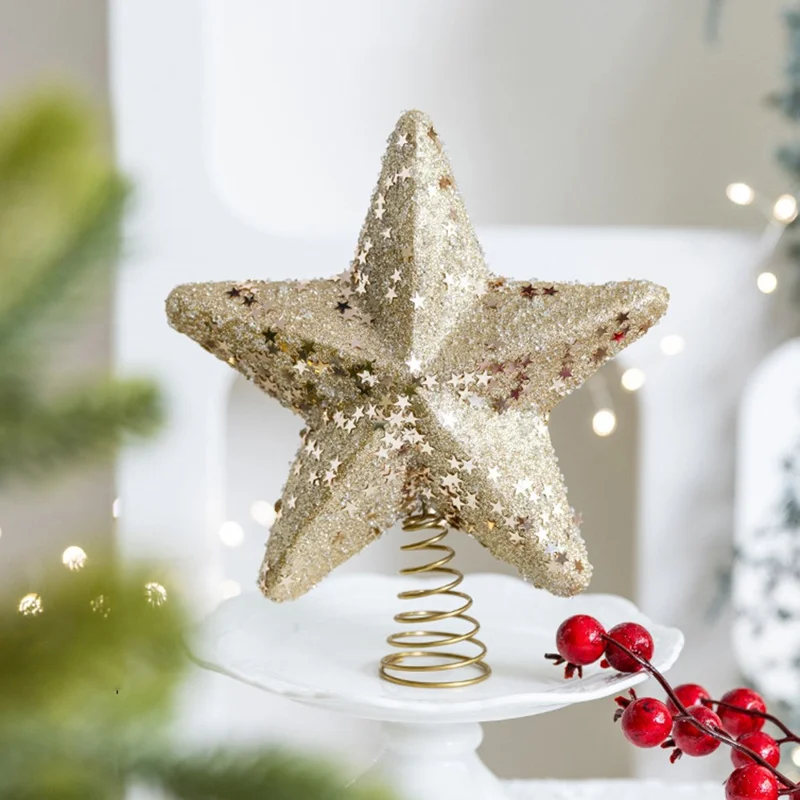 Christmas Tree Topper Foam Star Ornament Holiday Decoration Festive Home Decor, Large Size - Champagne