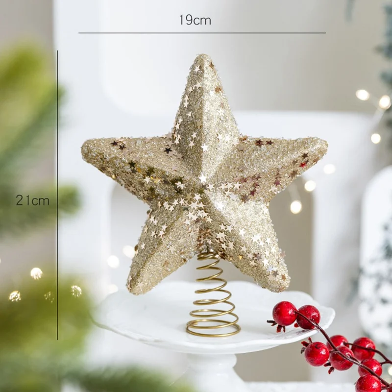 Christmas Tree Topper Foam Star Ornament Holiday Decoration Festive Home Decor, Large Size - Champagne