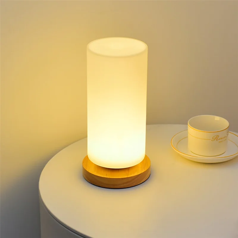 TA-004 Stepless Dimming Table LED Light Bedroom Bedside Wood Decor Night Light 3W Warm Light Night Lamp - Cylindrique