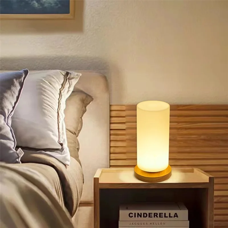 TA-004 Stepless Dimming Table LED Light Bedroom Bedside Wood Decor Night Light 3W Warm Light Night Lamp - Cylindrique
