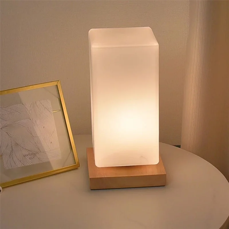 TA-004 Stepless Dimming Table LED Light Bedroom Bedside Wood Decor Night Light 3W Warm Light Night Lamp - Square Column