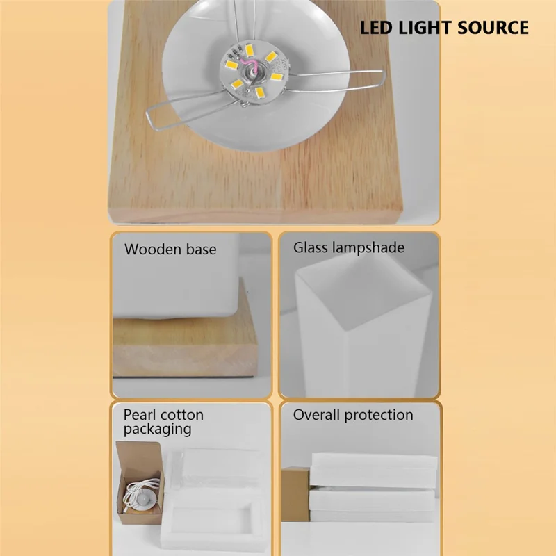TA-004 Stepless Dimming Table LED Light Bedroom Bedside Wood Decor Night Light 3W Warm Light Night Lamp - Square Column
