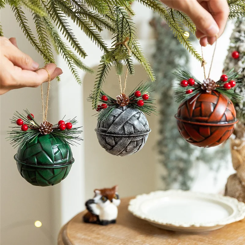 Vintage Christmas Bell Ornament Iron Art Hanging Decoration for Tree Window Holiday Decor - Red