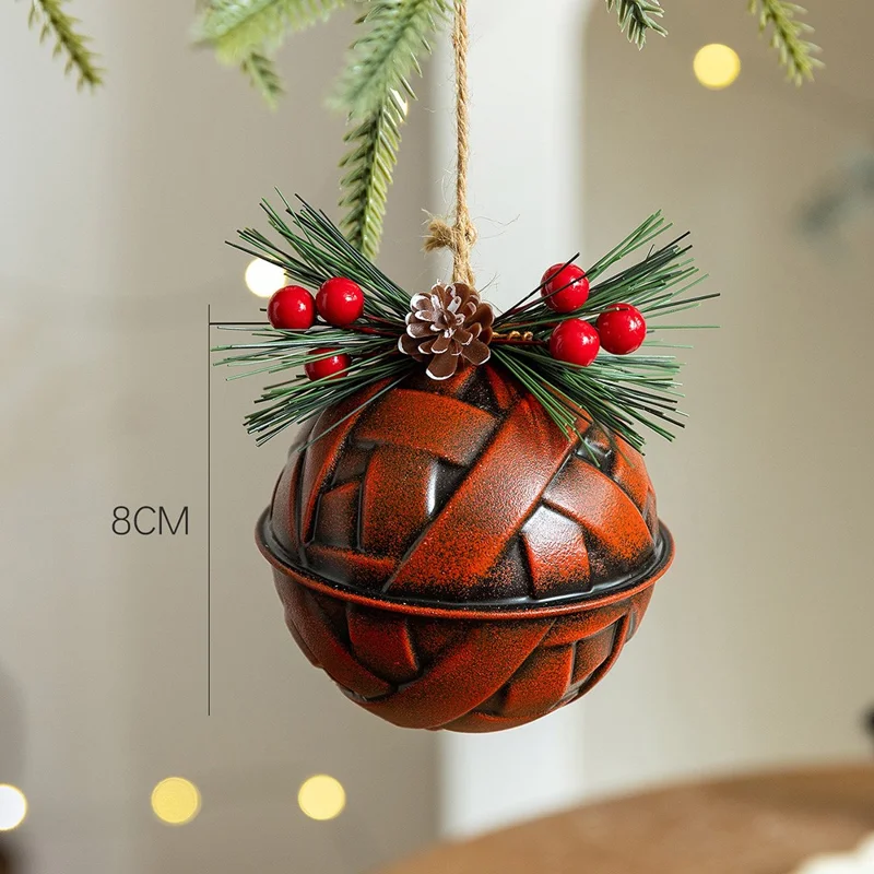 Vintage Christmas Bell Ornament Iron Art Hanging Decoration for Tree Window Holiday Decor - Red