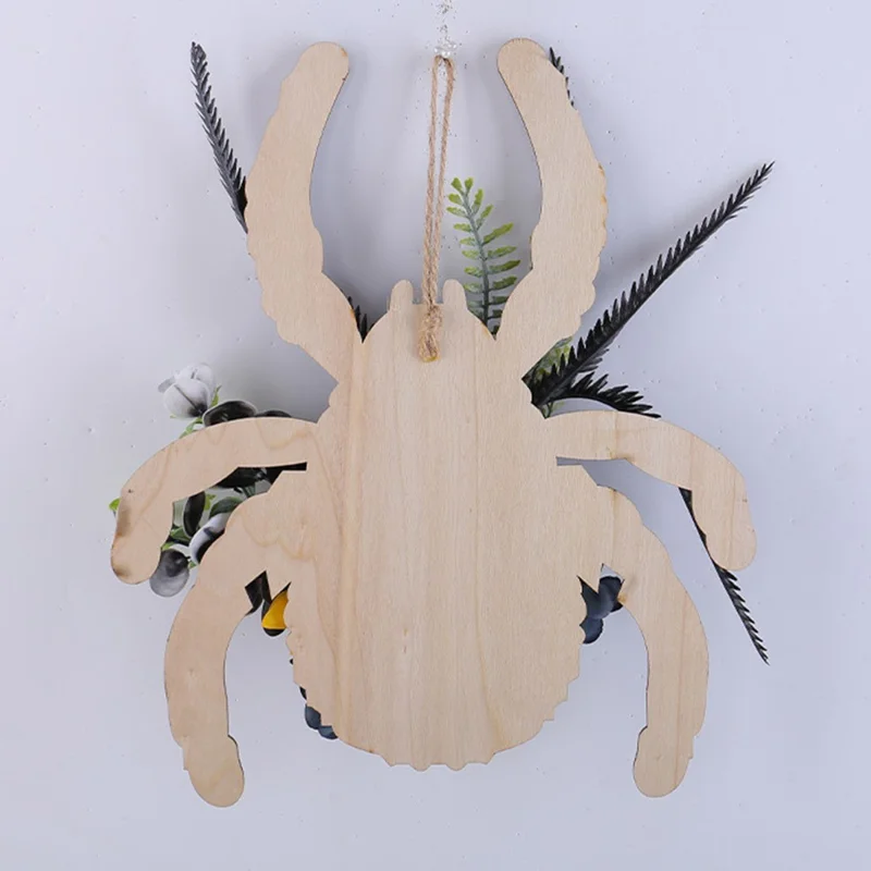 Halloween Spider Wood Sign Wreath Door Hanger Artificial Flower Decorative For Home Window