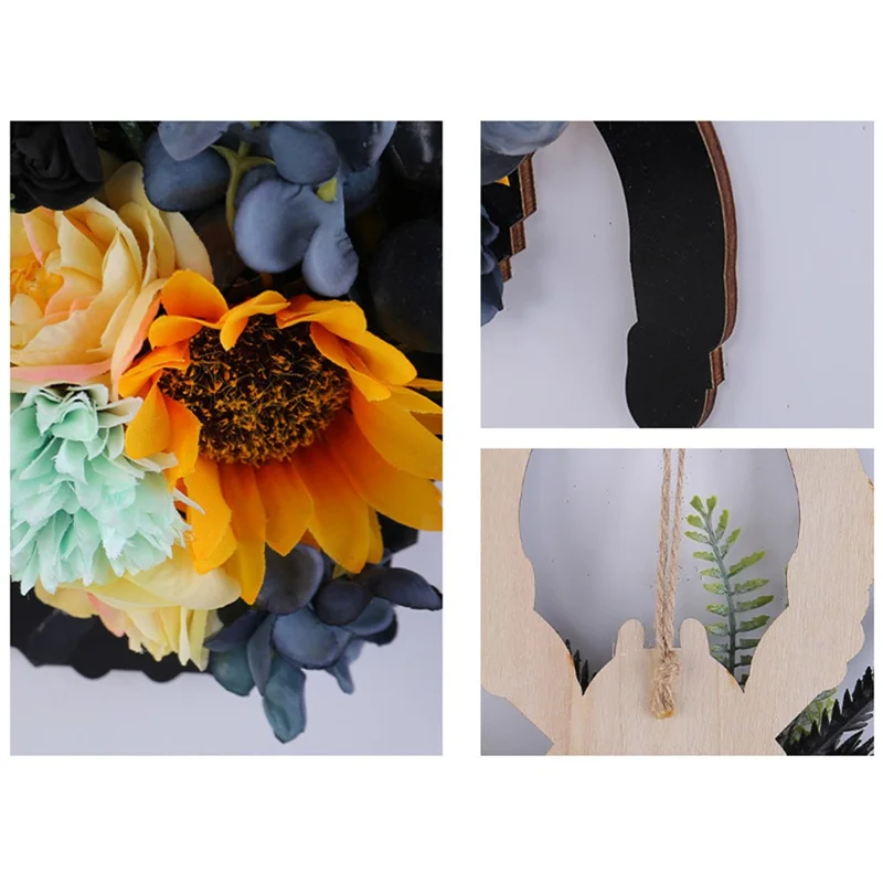 Halloween Spider Wood Sign Wreath Door Hanger Artificial Flower Decorative For Home Window