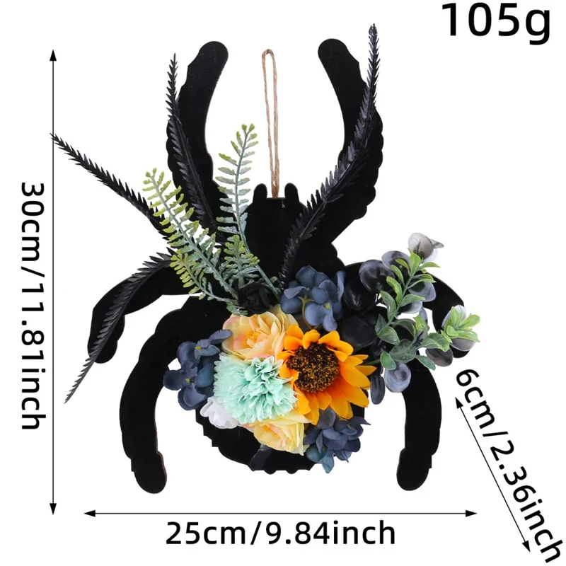 Halloween Spider Wood Sign Wreath Door Hanger Artificial Flower Decorative For Home Window