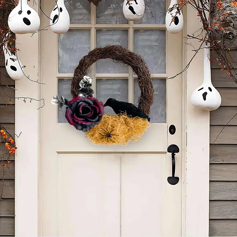 Halloween Dried Branch Rose Crow Wreath Artificial Plant Vine Ring Party Decoration Prop