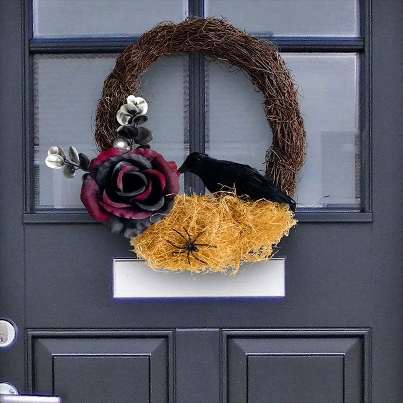 Halloween Dried Branch Rose Crow Wreath Artificial Plant Vine Ring Party Decoration Prop