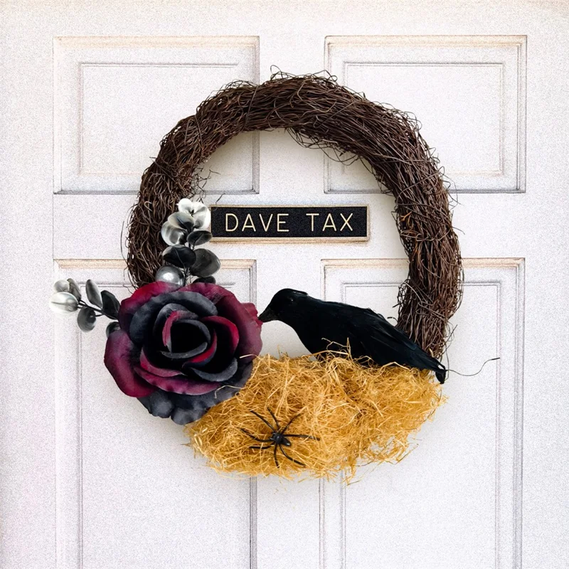 Halloween Dried Branch Rose Crow Wreath Artificial Plant Vine Ring Party Decoration Prop
