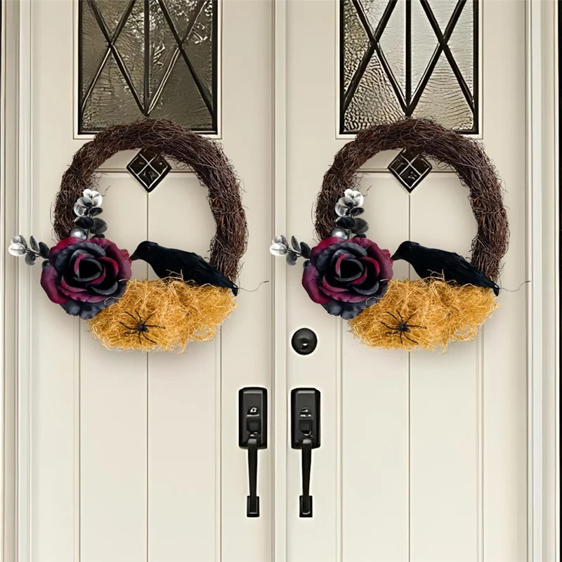 Halloween Dried Branch Rose Crow Wreath Artificial Plant Vine Ring Party Decoration Prop