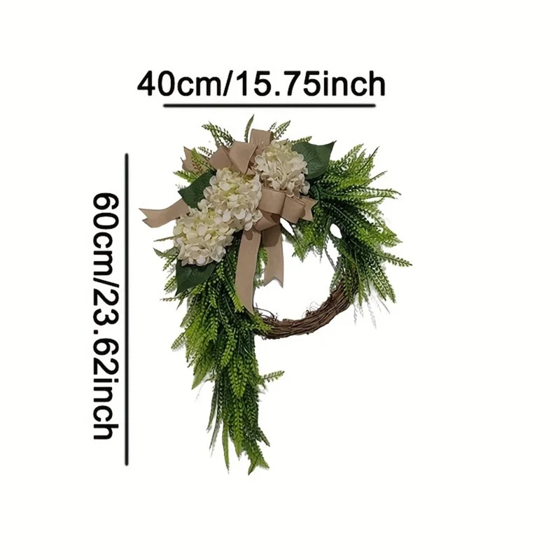 Corona de Hortensias Rústica para Puerta de Entrada, Guirnalda Floral Artificial para Decoración del Hogar - Beige
