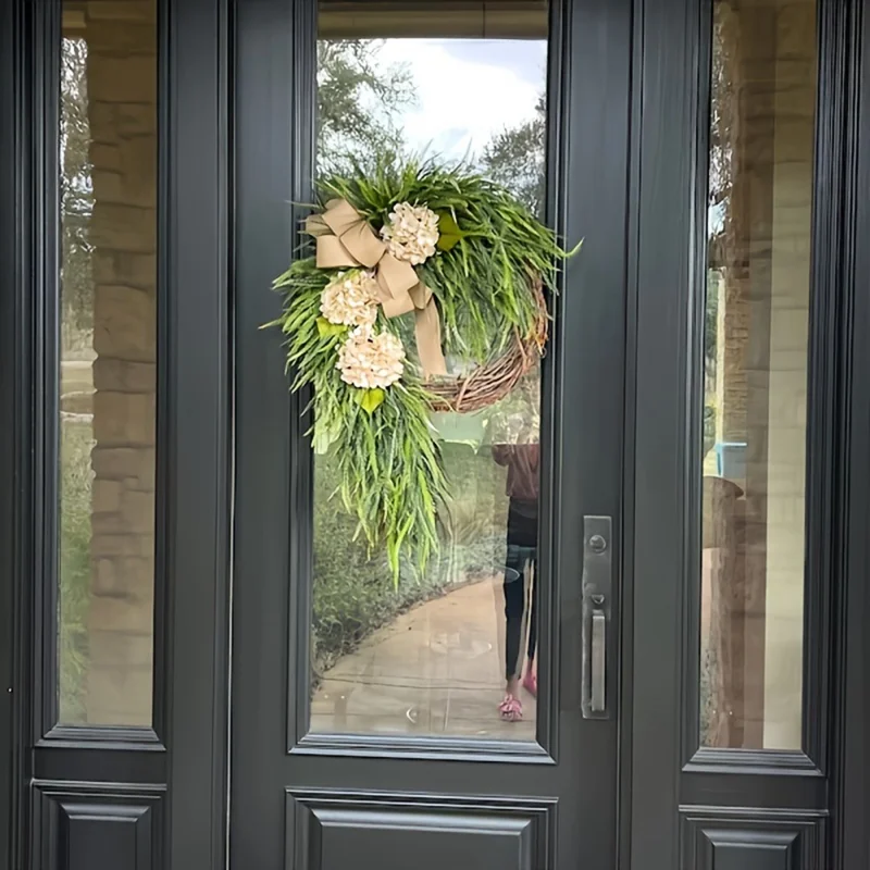 Corona de Hortensias Rústica para Puerta de Entrada, Guirnalda Floral Artificial para Decoración del Hogar - Beige