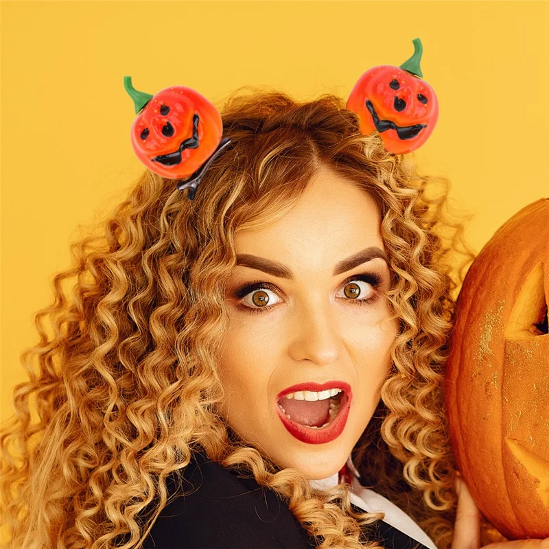 Halloween Kürbis Haarspangen für Kinder Party Zubehör Süße Smiley Gesicht Dekorative Haarnadeln - Links
