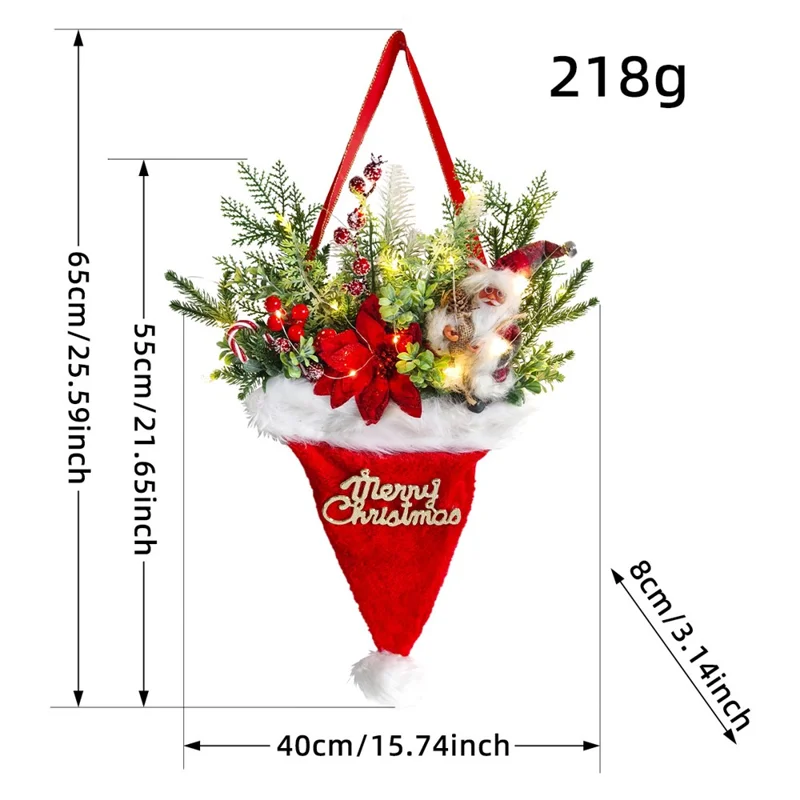 Creative Light-Up Christmas Hat Decorative Ornament For Christmas Tree Door Wreath Artificial Pine Garland