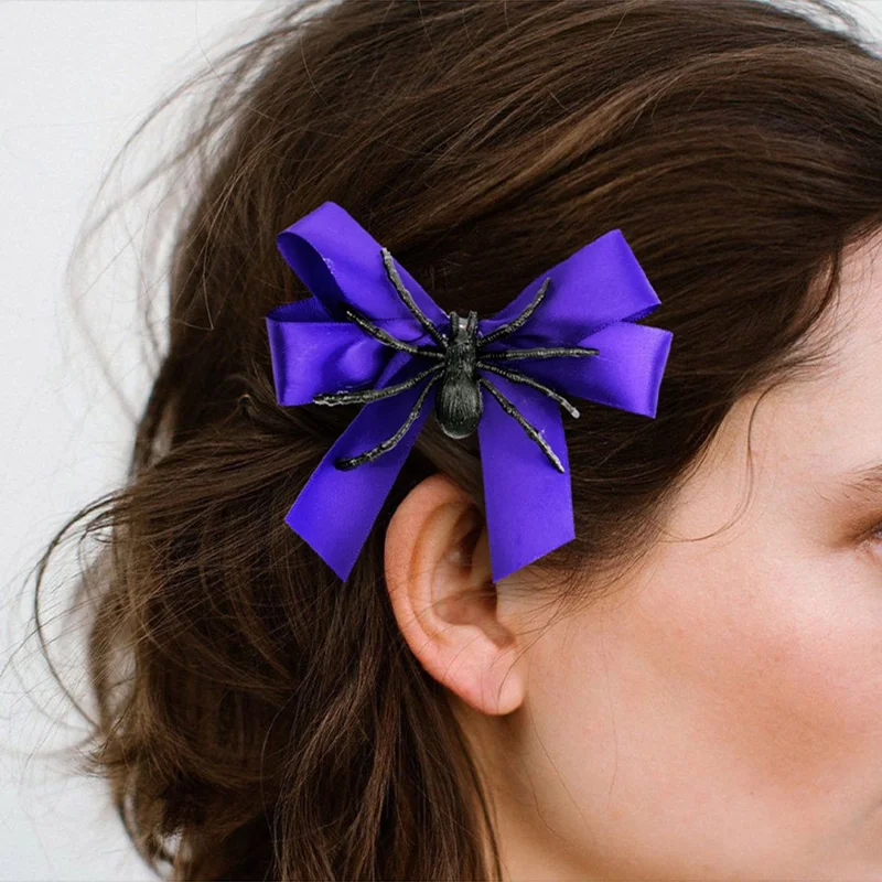 Halloween Spider Bow Hair Clip Accessory Gift For Cosplay Cute Quirky Side Clip Unique Bangs Clip - Green