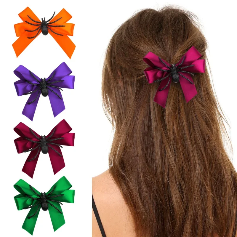 Halloween Spider Bow Hair Clip Accessory Gift For Cosplay Cute Quirky Side Clip Unique Bangs Clip - Green