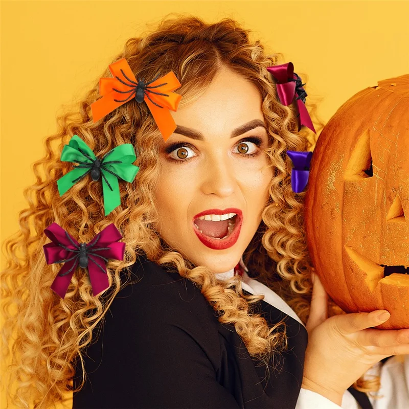 Halloween Spider Bow Hair Clip Accessory Gift For Cosplay Cute Quirky Side Clip Unique Bangs Clip - Green