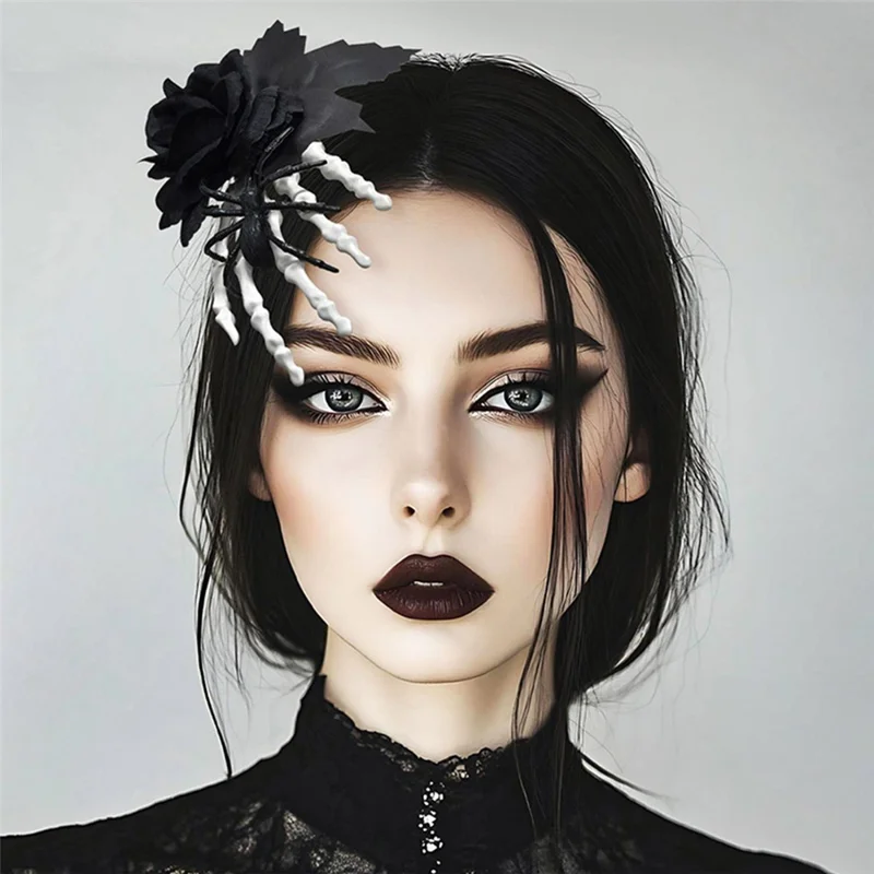 Clip per Capelli con Teschio di Rosa Nera di Halloween, Artiglio Gotico, Ragno Scheletro, Mano Spettrale, Accessorio Inquietante per Capelli
