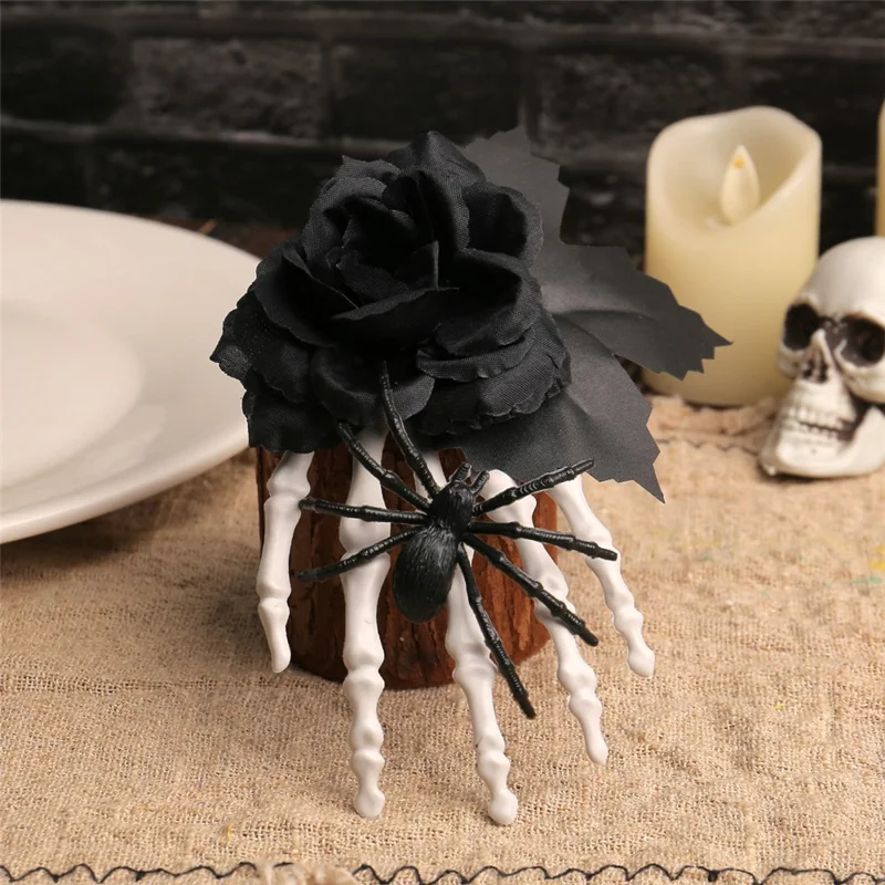 Clip per Capelli con Teschio di Rosa Nera di Halloween, Artiglio Gotico, Ragno Scheletro, Mano Spettrale, Accessorio Inquietante per Capelli