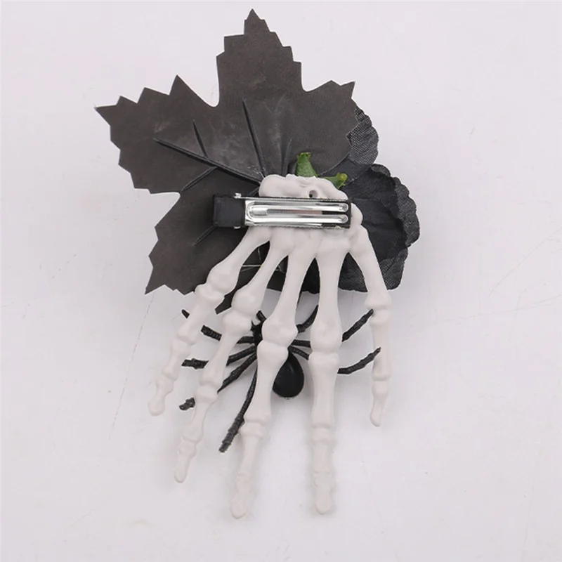 Clip per Capelli con Teschio di Rosa Nera di Halloween, Artiglio Gotico, Ragno Scheletro, Mano Spettrale, Accessorio Inquietante per Capelli