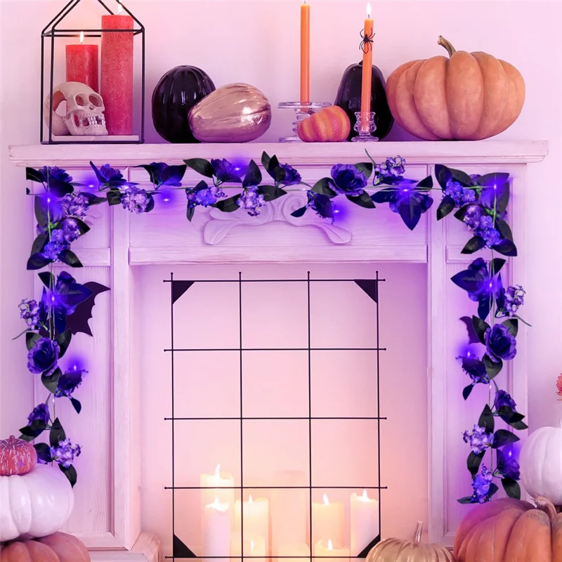 X1-30 Stringa di Luci con Rampicante di Rose Artificiali Viola da 200 cm per Decorazioni Sospese per Feste di Halloween