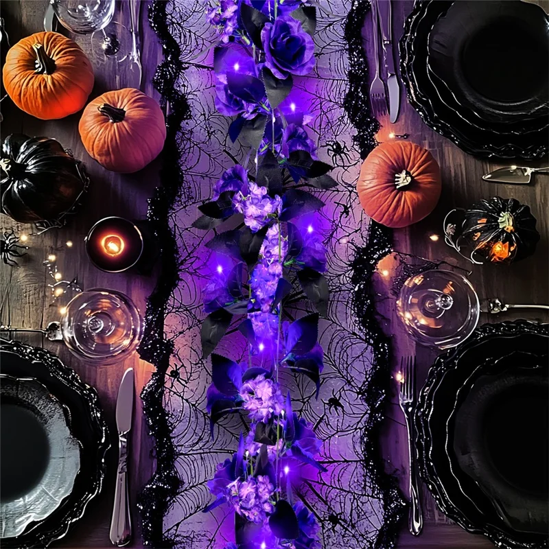 X1-30 Stringa di Luci con Rampicante di Rose Artificiali Viola da 200 cm per Decorazioni Sospese per Feste di Halloween