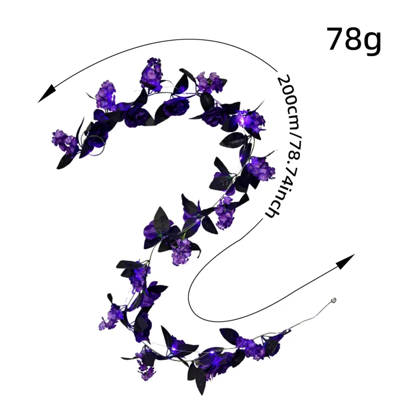 X1-30 Stringa di Luci con Rampicante di Rose Artificiali Viola da 200 cm per Decorazioni Sospese per Feste di Halloween