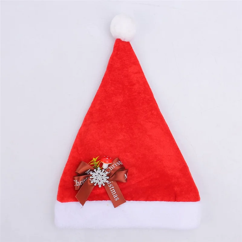 Christmas Hat for Adults Pleuche Santa Claus Cap Xmas Party Holiday Costume Accessory - Brown Bowknot