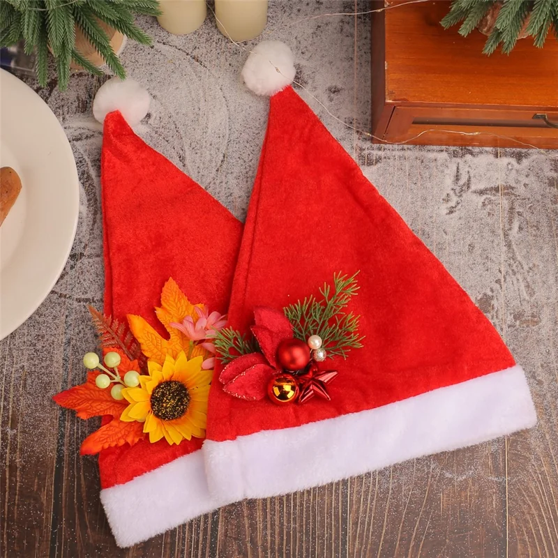 Christmas Hat for Adults Pleuche Santa Claus Cap Xmas Party Holiday Costume Accessory - Brown Bowknot