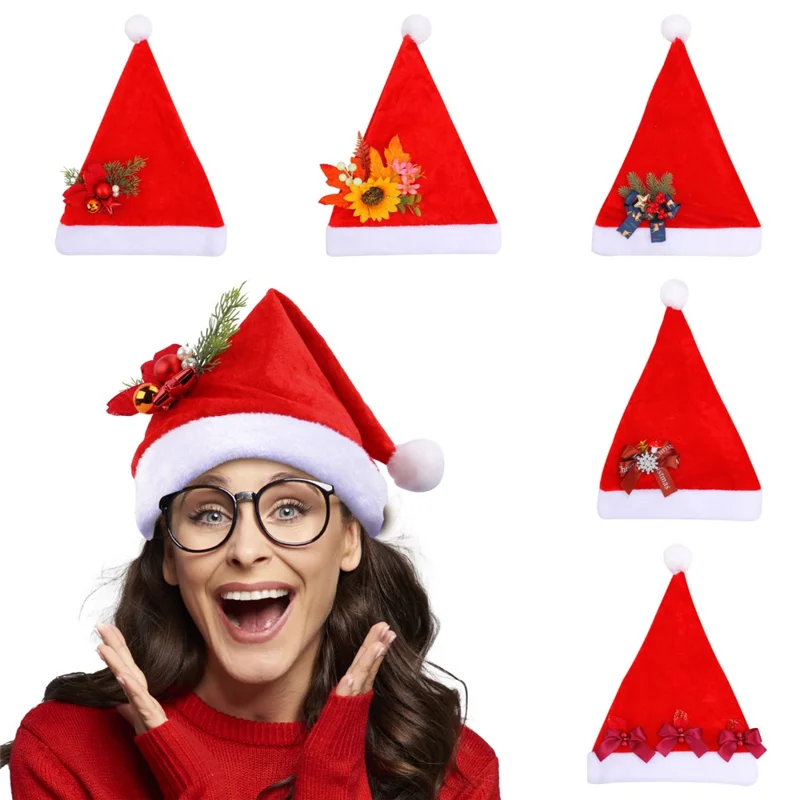 Christmas Hat for Adults Pleuche Santa Claus Cap Xmas Party Holiday Costume Accessory - Brown Bowknot