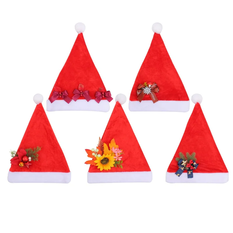 Christmas Hat for Adults Pleuche Santa Claus Cap Xmas Party Holiday Costume Accessory - Brown Bowknot