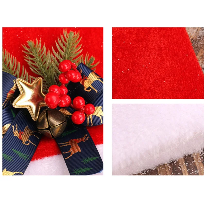 Christmas Hat for Adults Pleuche Santa Claus Cap Xmas Party Holiday Costume Accessory - Brown Bowknot