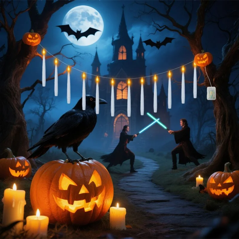 6m 12 LED Candle String Lights Outdoor Remote Control Halloween Decoration Flickering Ambiance Lighting