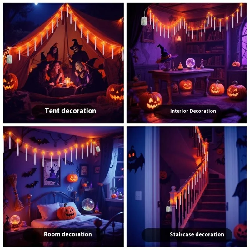 6m 12 LED Candle String Lights Outdoor Remote Control Halloween Decoration Flickering Ambiance Lighting