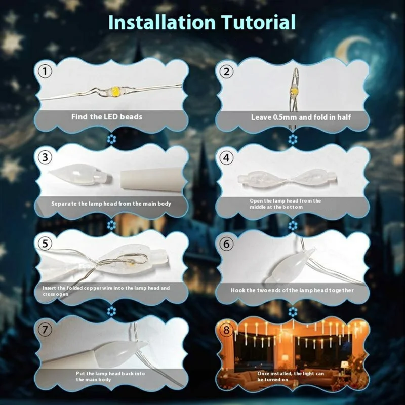 6m 12 LED Candle String Lights Outdoor Remote Control Halloween Decoration Flickering Ambiance Lighting