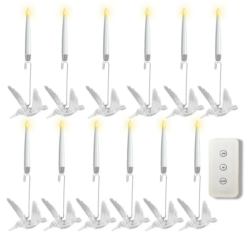 12 Luces de Velas Electrónicas LED Adornos para Árbol de Navidad Guirnalda de Luces de Hadas con Mando a Distancia - Pájaro Volador