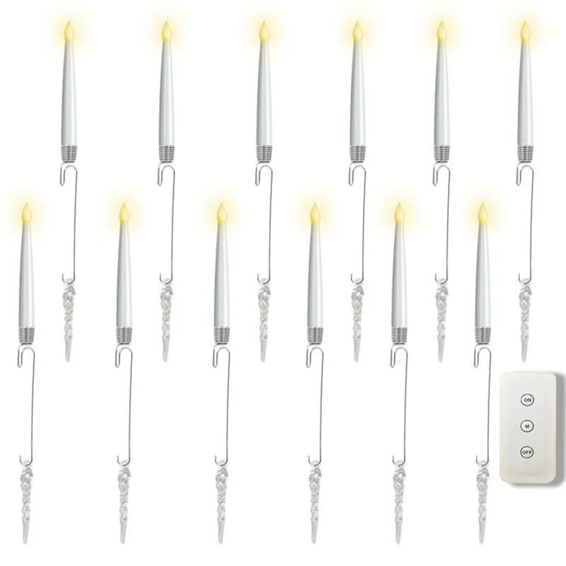12 LED Electronic Candle Lights Christmas Tree Ornaments String Fairy Lights with Remote Control - Icicle