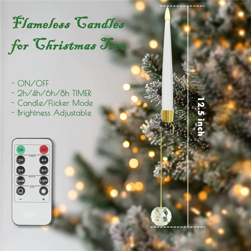 6 Candele LED di Natale per Decorazioni d'Interni, Atmosfera Festiva, Ornamenti per Albero con Telecomando - Sfera di Cristallo
