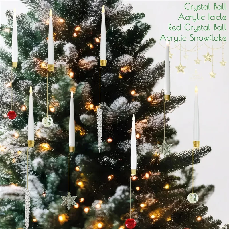 6Pcs Christmas LED Candles Indoor Holiday Ambiance Decorations Tree Ornaments with Remote Control - Red Crystal Ball