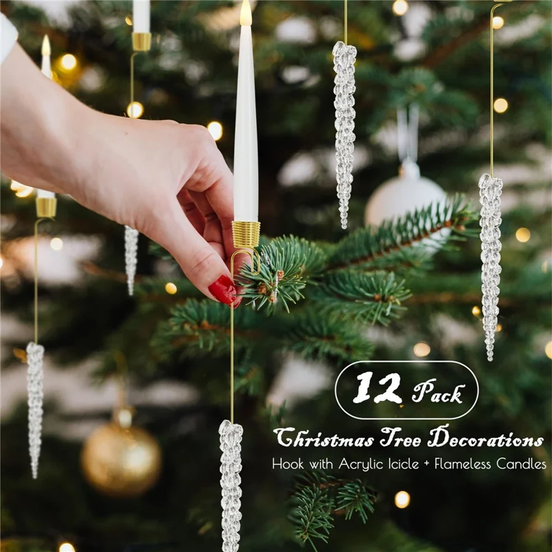 6Pcs Christmas LED Candles Indoor Holiday Ambiance Decorations Tree Ornaments with Remote Control - Red Crystal Ball