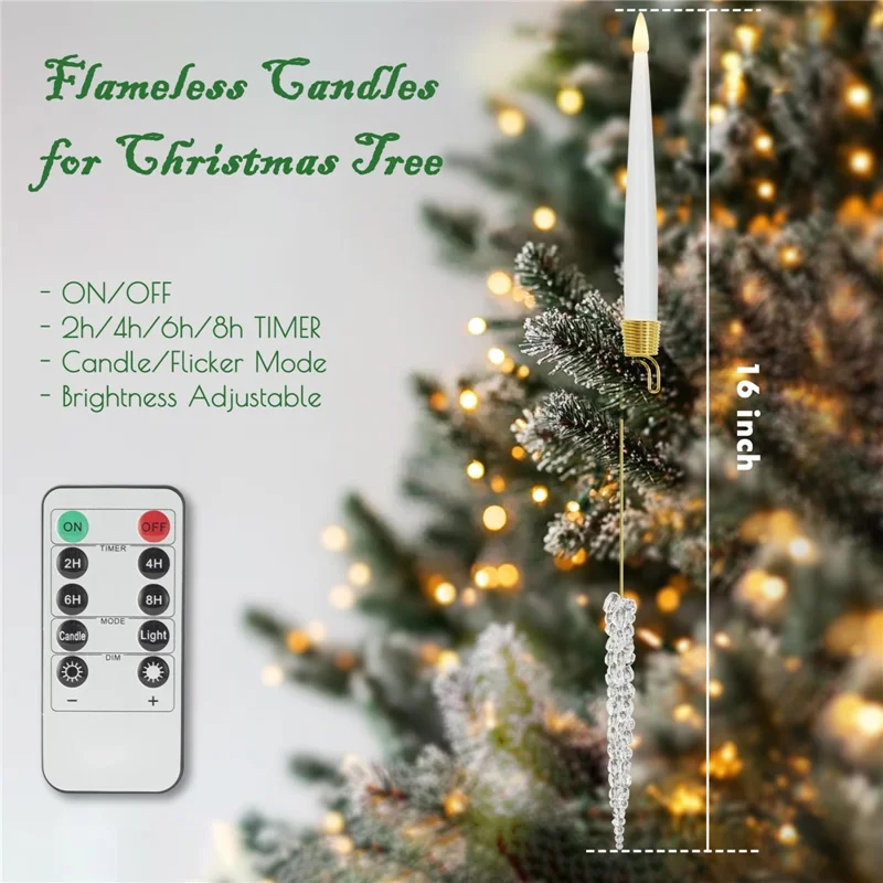 6Pcs Christmas LED Candles Indoor Holiday Ambiance Decorations Tree Ornaments with Remote Control - Red Crystal Ball