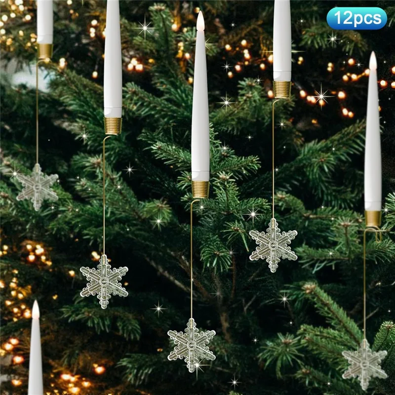 12Pcs LED Taper Candle Light Christmas Tree Ornaments Festival Decoration with Remote Control - Snowflake