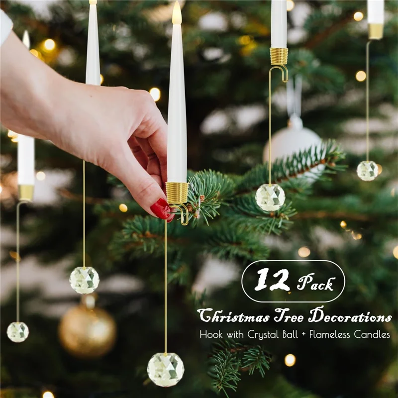 12Pcs LED Taper Candle Light Christmas Tree Ornaments Festival Decoration with Remote Control - Snowflake