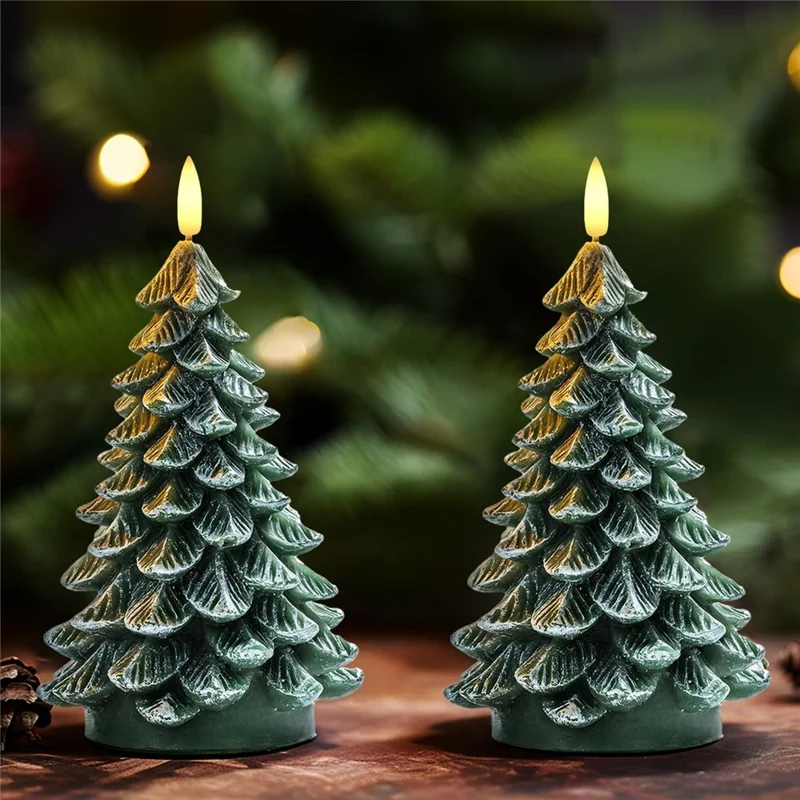 Luce a Candela LED a Forma di Albero di Natale con Cera Satinata - Lampada d'Atmosfera Decorativa per Feste / Casa / Ristorante