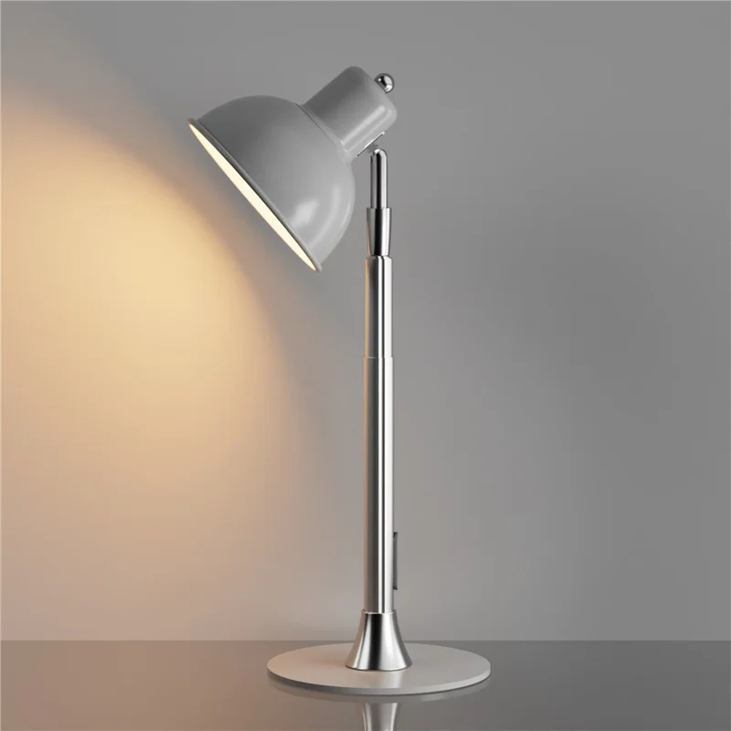 Lámpara de mesa extensible de arte en hierro EFL001-P para estudio, lectura y habitación de invitados, protección ocular, enchufe EU - Plata